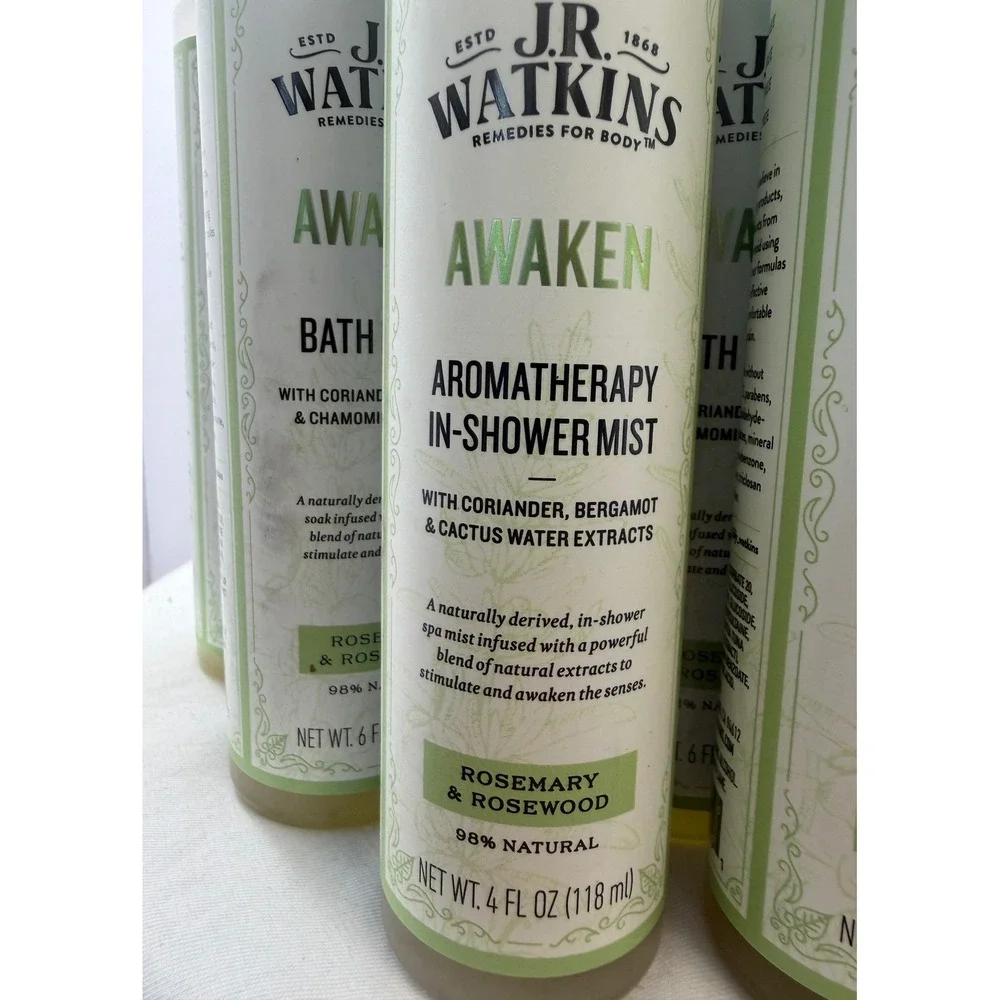 JR Watkins Awaken Rosemary Rosewood 5 Bath Elixirs & 1 Shower Mist 7pc Set